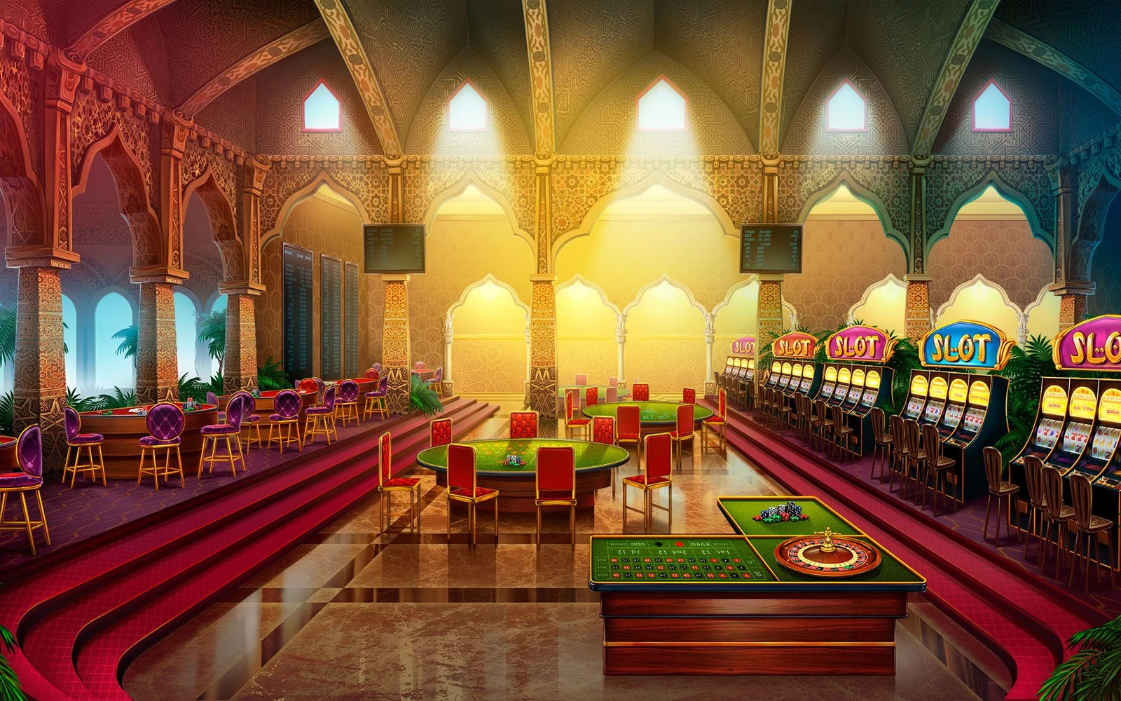 Antarmuka slot video dengan simbol khusus dan panel fitur permainan